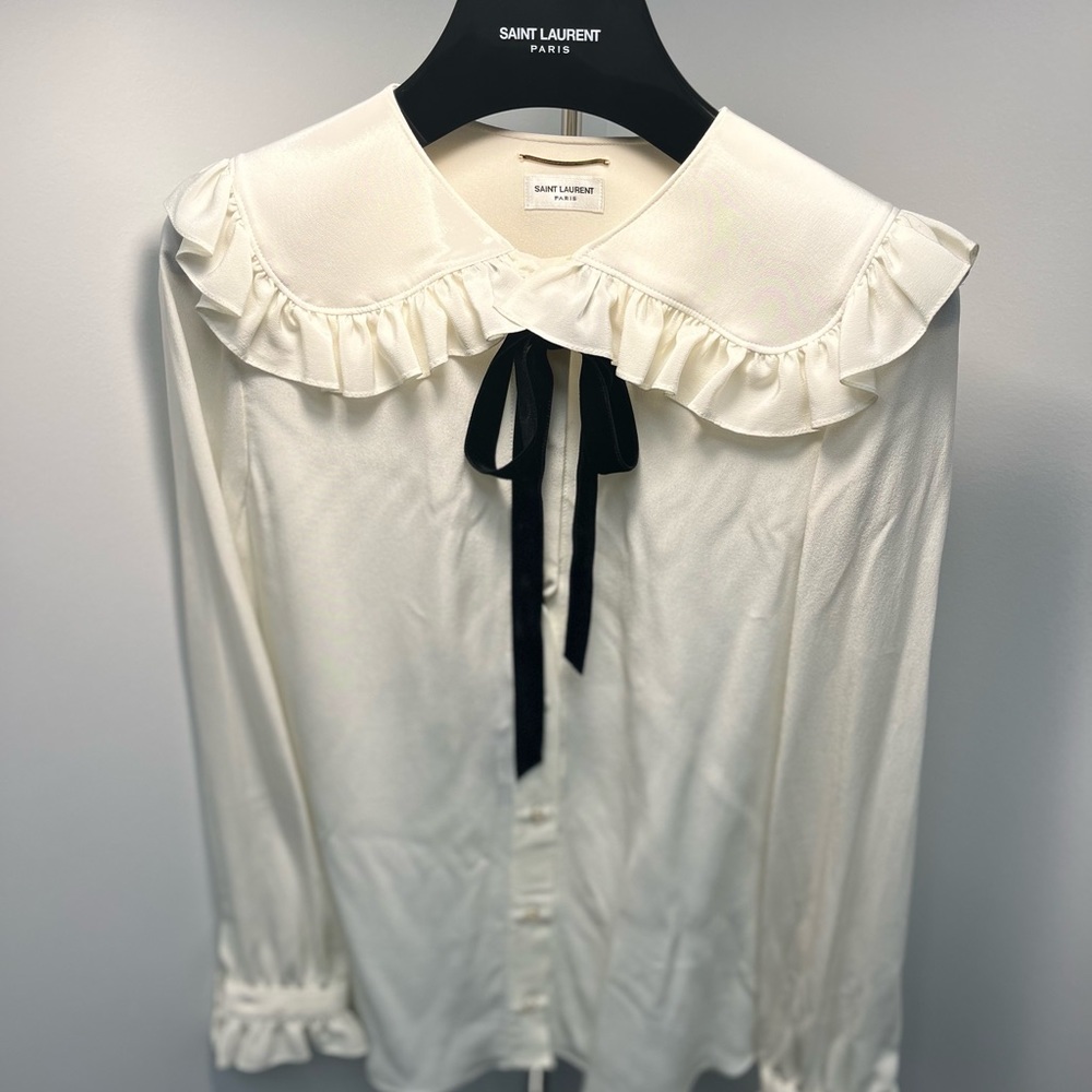 Authentic Saint Laurent Collared silk Blouse